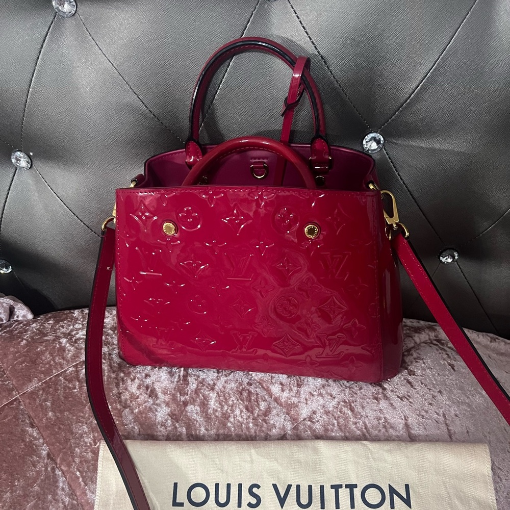 Authentic Louis Vuitton Montaigne BB Vernis Rasberry color!